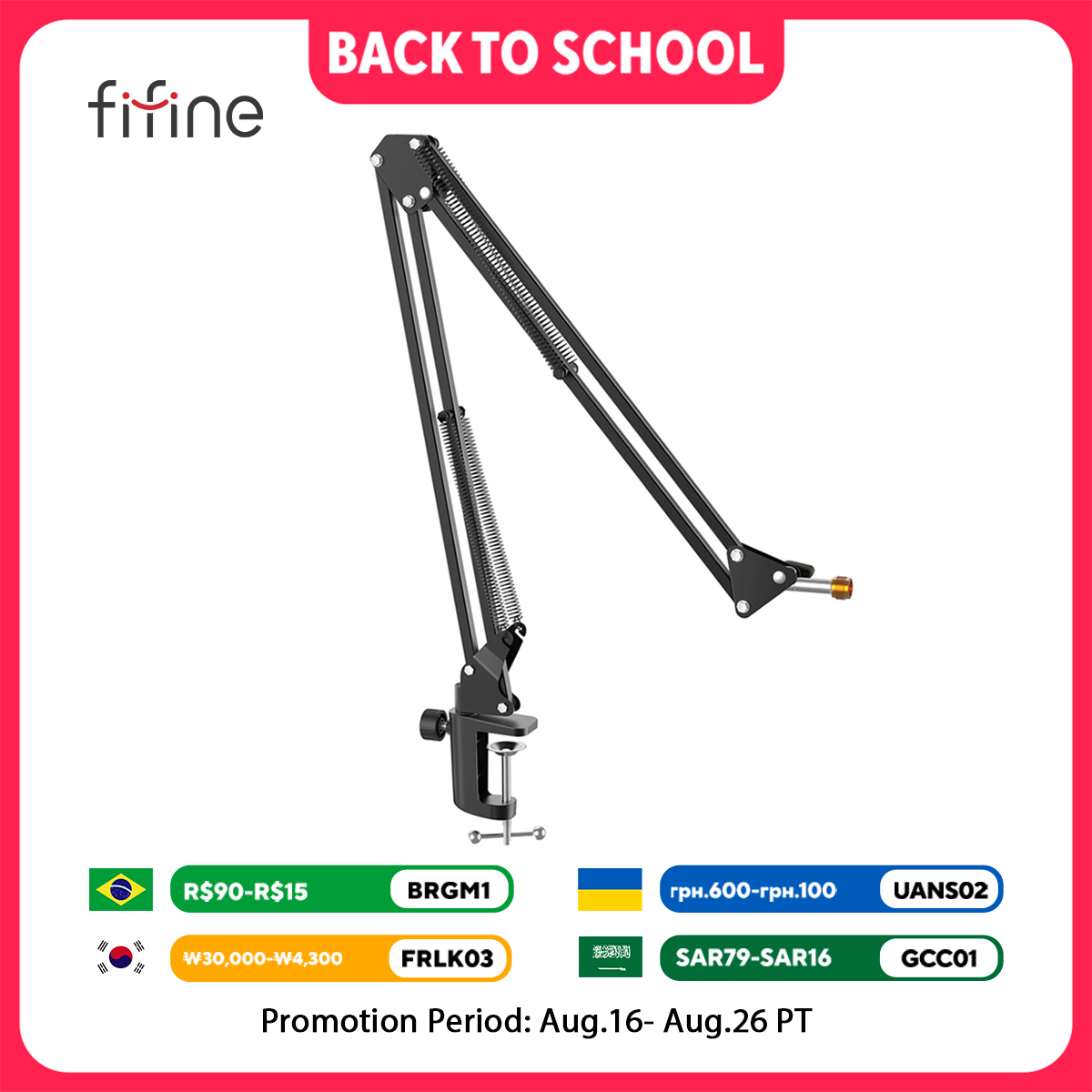 Boom Arm Stand - FIFINE Microphone Arm Boom,Adjustable Suspension Boom